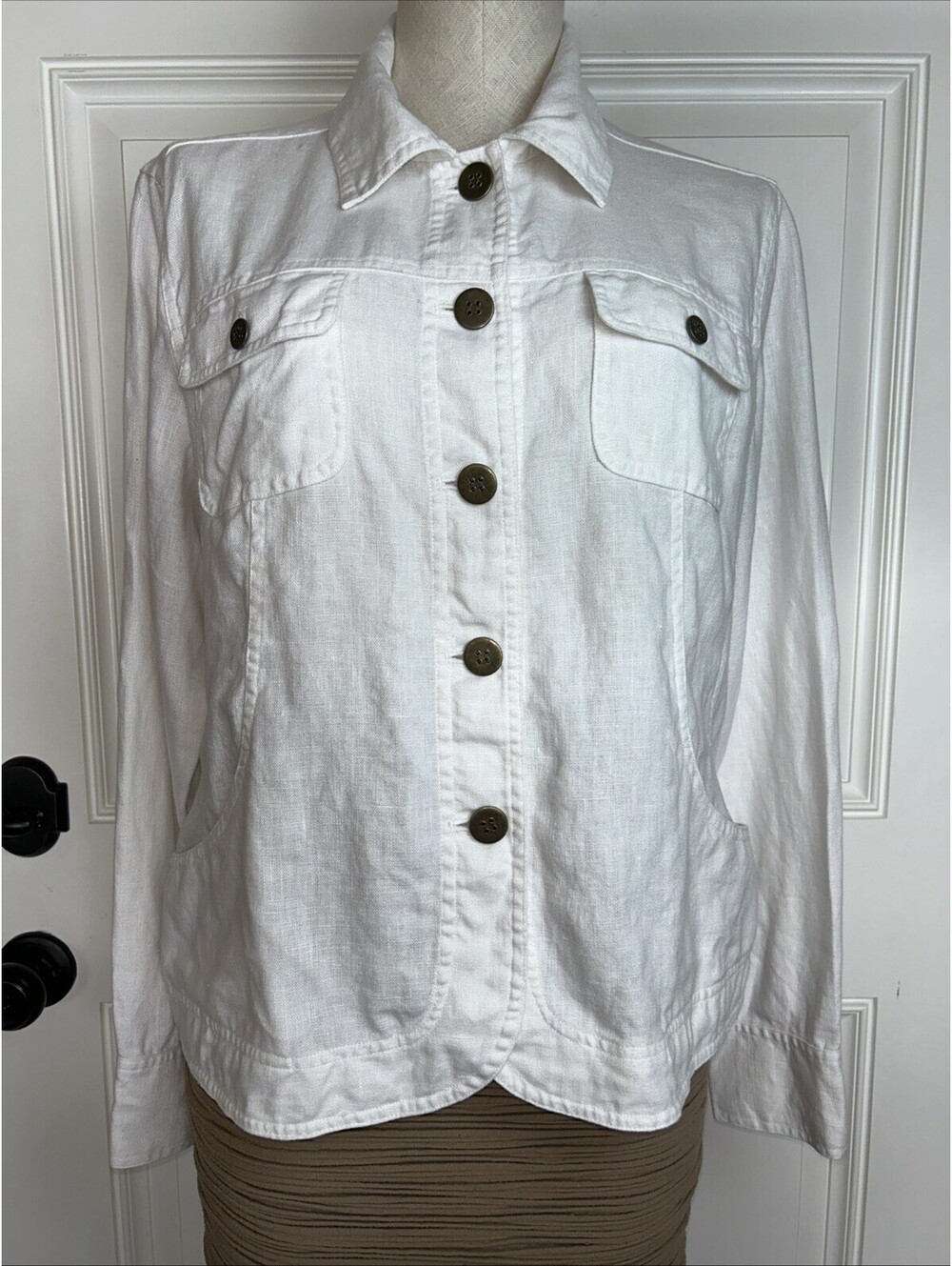Charter Club 100% Linen Jacket Women Large Coastal Euro Summer Minimal